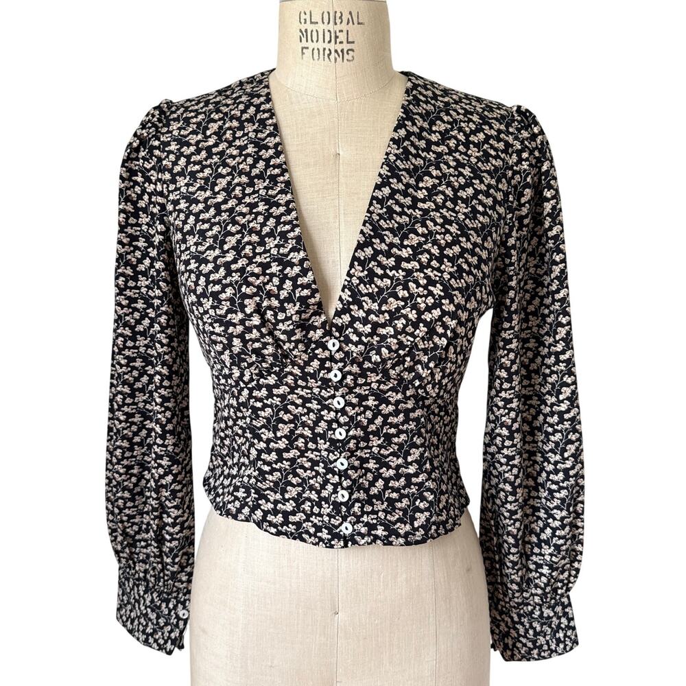 FARROW Floral Blouse Deep V-Neck Top Size Medium Romantic